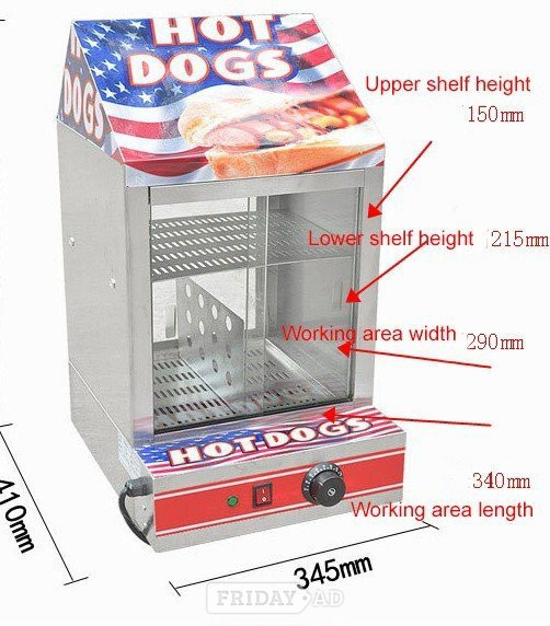 Birmingham Hot Dog Steamer Electric Hot dog Machine Glass Doors & Bun Warmer