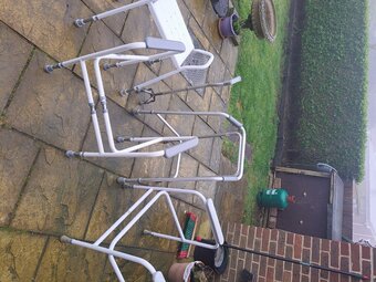 Mobility toilet fram zimmer fram. Walking stick shower stall