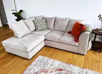 Brand New Cream Corner Sofa with Footstool – L Shape Chaise Sofa