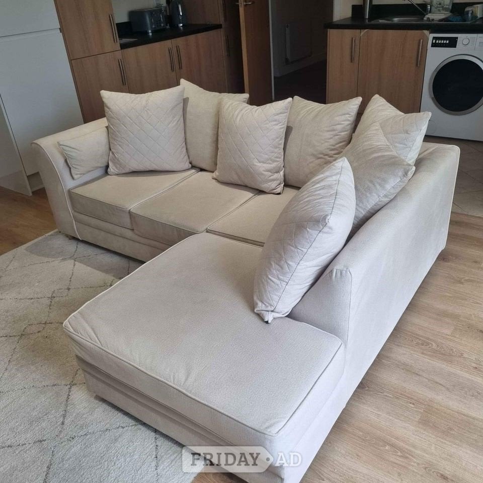 Brand New Cream Corner Sofa with Footstool – L Shape Chaise Sofa