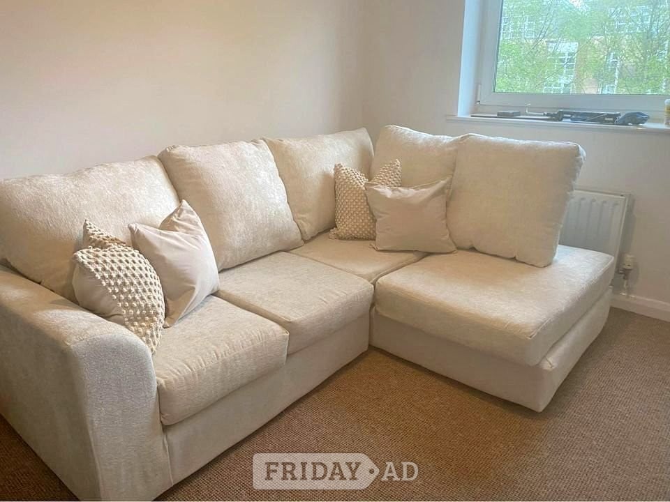 Brand New Cream Corner Sofa with Footstool – L Shape Chaise Sofa - Furniture in Oldham