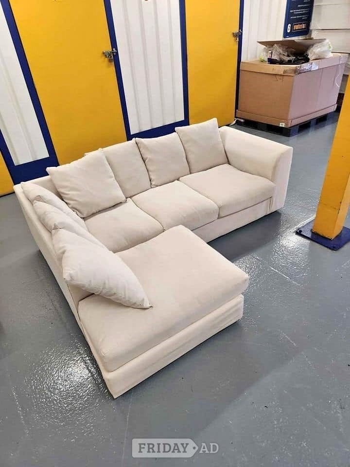 Brand New Cream Corner Sofa with Footstool – L Shape Chaise Sofa - Furniture