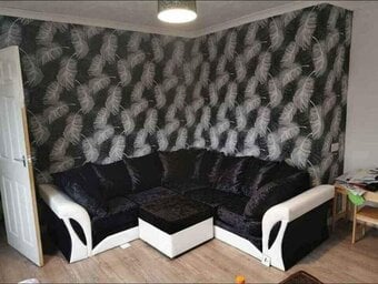 🤍🖤Black Crush & White leather Corner Sofa Free Delivery🎁