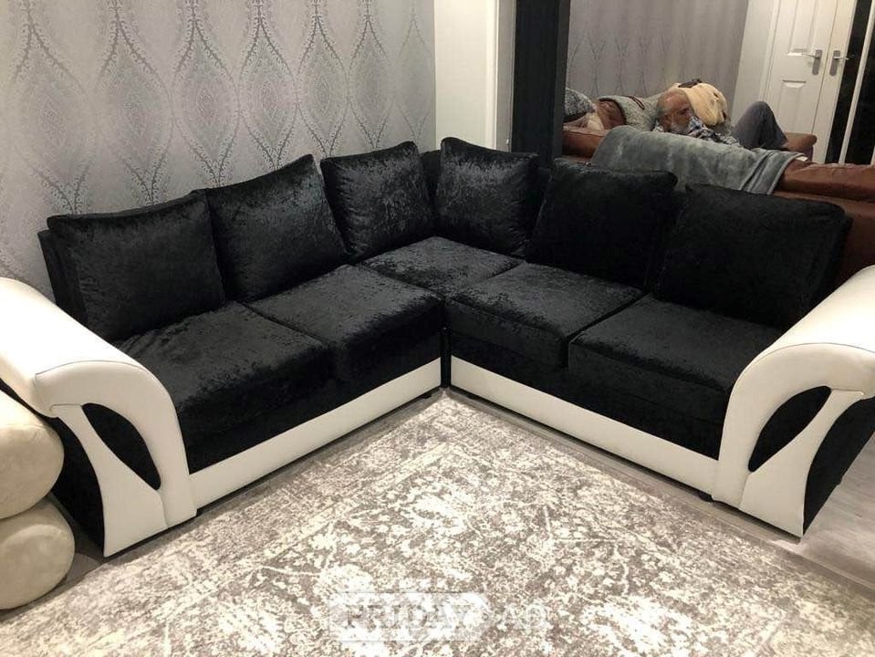🤍🖤Black Crush & White leather Corner Sofa Free Delivery🎁