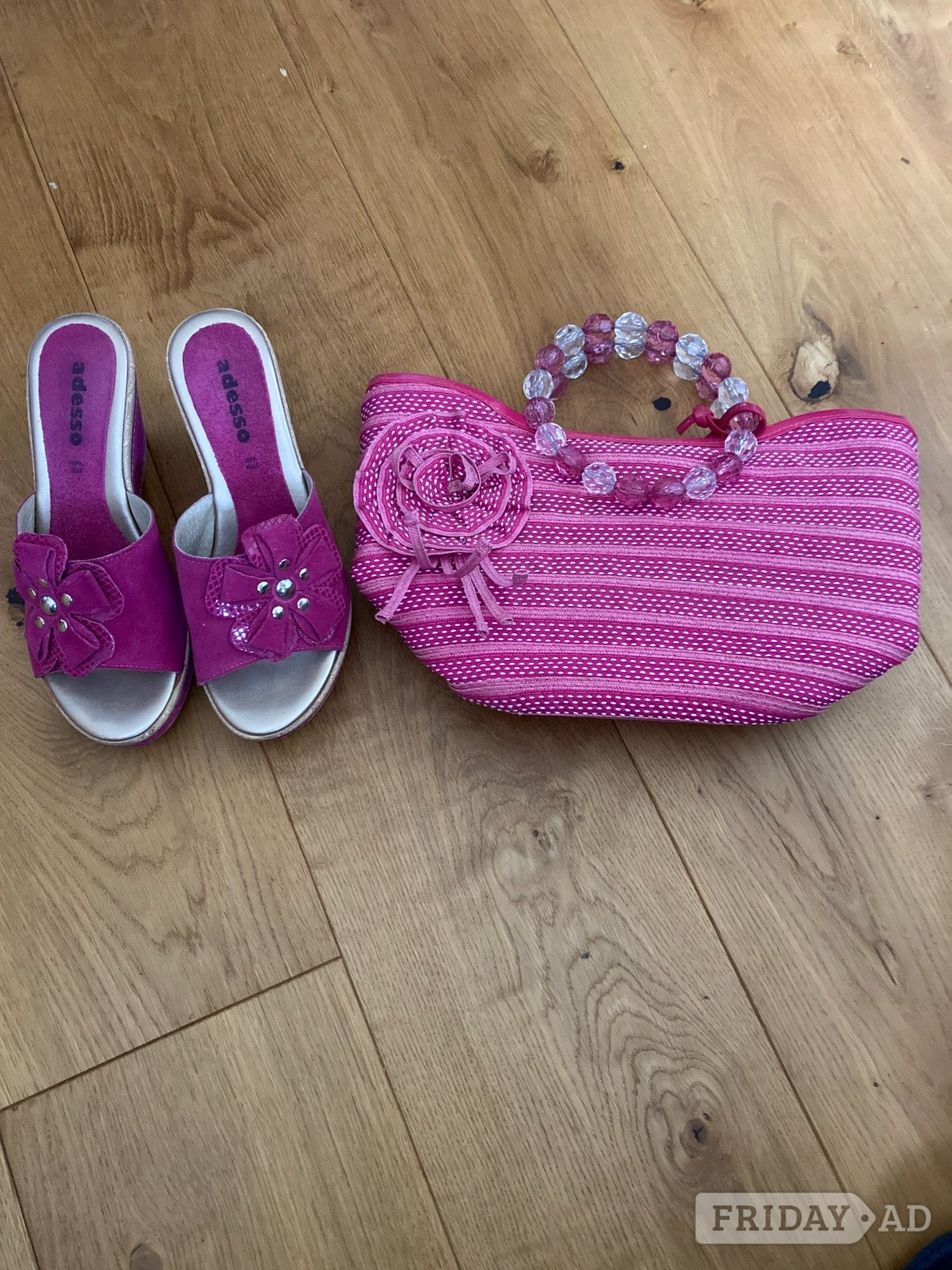 Adesso Fuxia Italian Sandals, Size: 5/38 & Matching Dents Handbag in Crawley