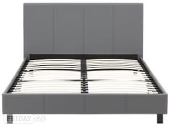 KING SIZE FAUX LEATHER BED IN A BOX BEDSTEAD - GREY