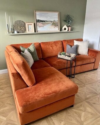 Modern La Redoute Burnt/Rust Orange Velvet 4x Seater Corner Sofa