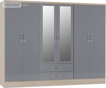 6 DOOR NEVADA WARDROBE 2 DRAWERS AND MIRRORS FLAT PACK
