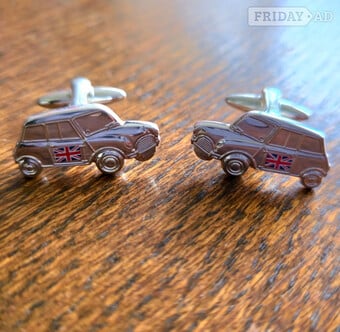 Retro Mini Car Cufflinks with Union Jack Flag Detail – Never Worn