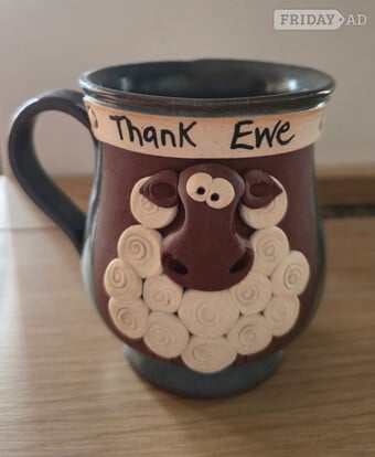 Thank Ewe Mug with decorative embossed sheep design