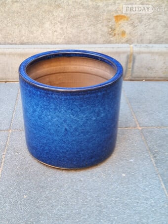 Ceramic blue glazed plant pot