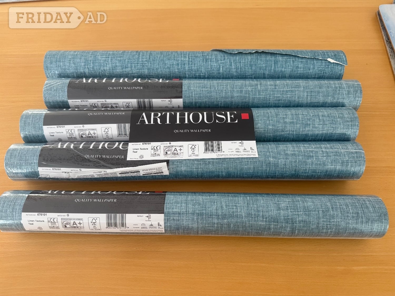 4 rolls Arthouse Teal Linen texture wallpaper