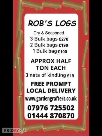 Robs Logs dry and seasoned hardwood logs & kindling