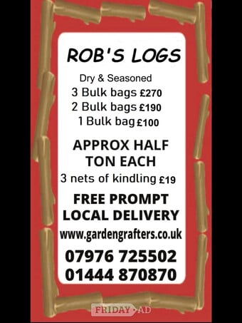 Robs Logs dry and seasoned hardwood logs & kindling