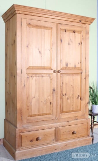 UK Delivery - Cottage Waxed Pine Farmhouse Wardrobe With 2 Drawer