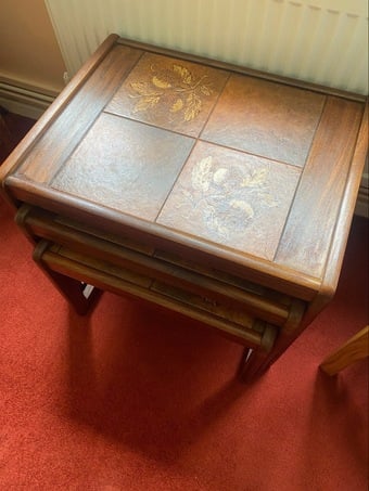 Nesting tables , teak set of three with tiled tops