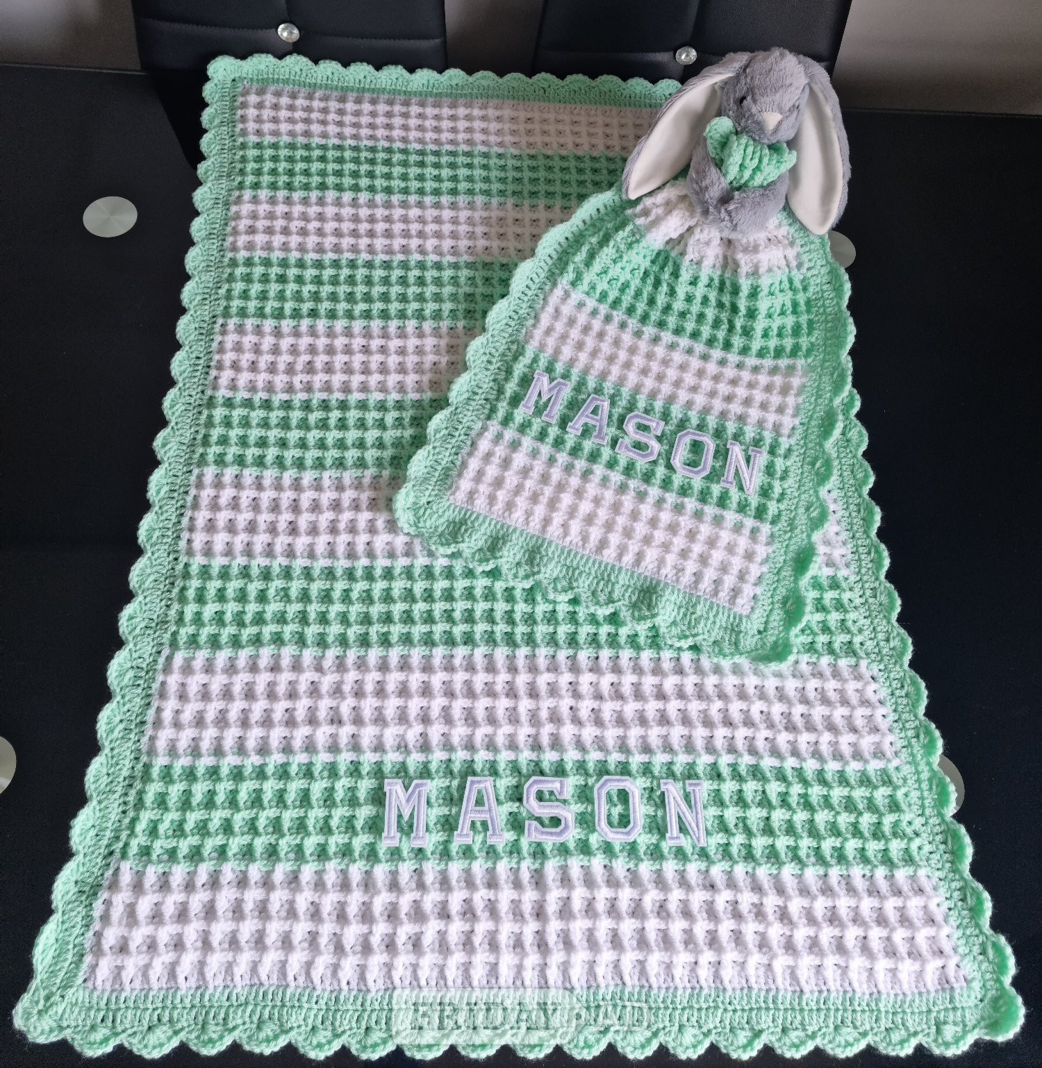 Crochet Baby Blanket, Personalised, Girls Boys colours available - Baby & Kids