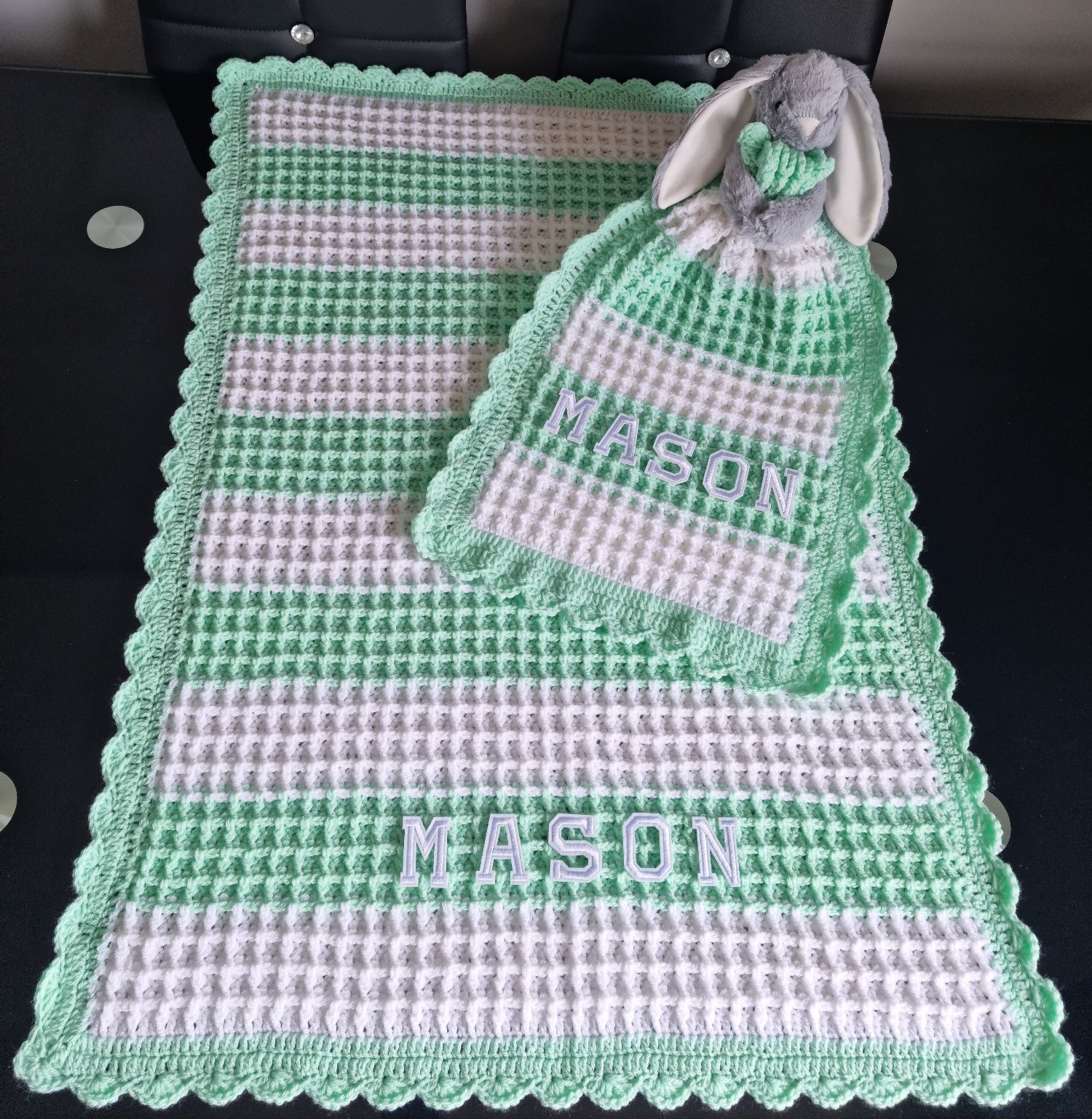 Crochet Baby Blanket, Personalised, Girls Boys colours available - Baby & Kids