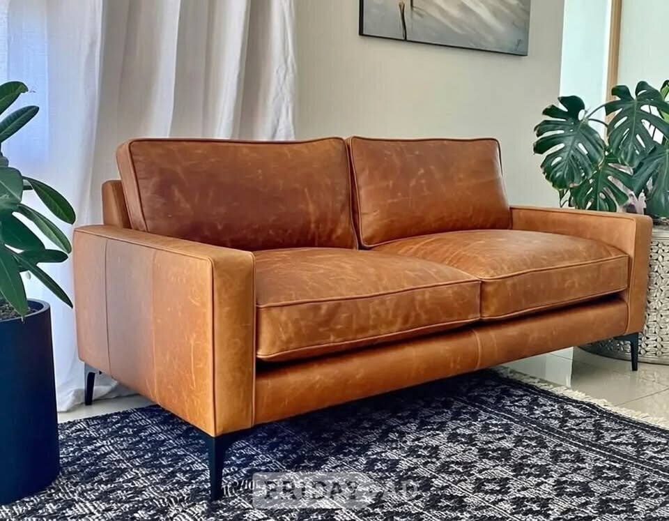 Dala Home Brown/Tan Real Leather 2/3x Seater Sofa