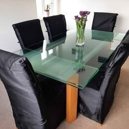 Beautiful Glass Dining Room Table & Eight High-backed Chairs