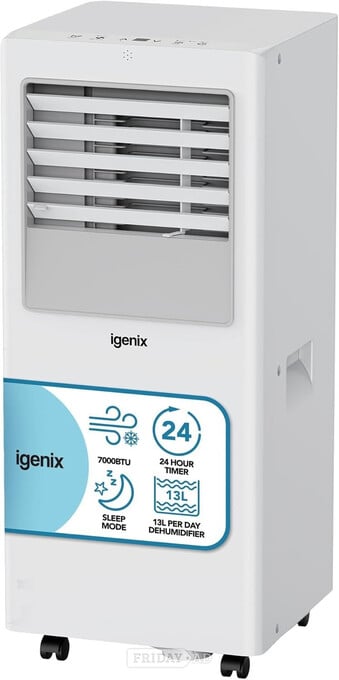 Igenix 7000 BTU Portable Air Conditioner, Dehumidifier & Fan – Wh