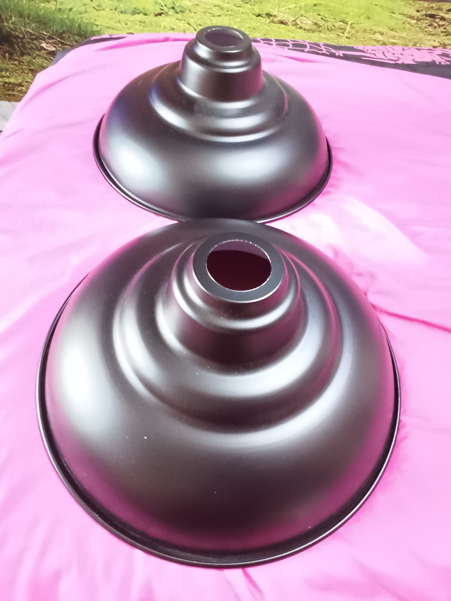 Industrial metal ceiling shades (2pr)large and Small. - Antiques & Collectables
