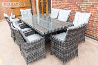 'BRAMBLECREST' Rattan Outdoor Dining Table & 8 Dining Chairs
