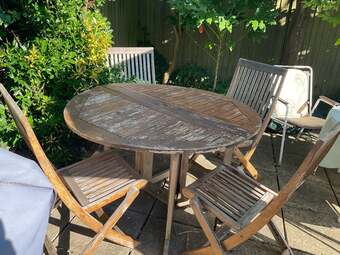 Vintage Teak Outdoor Folding Chairs  and FREE matching table