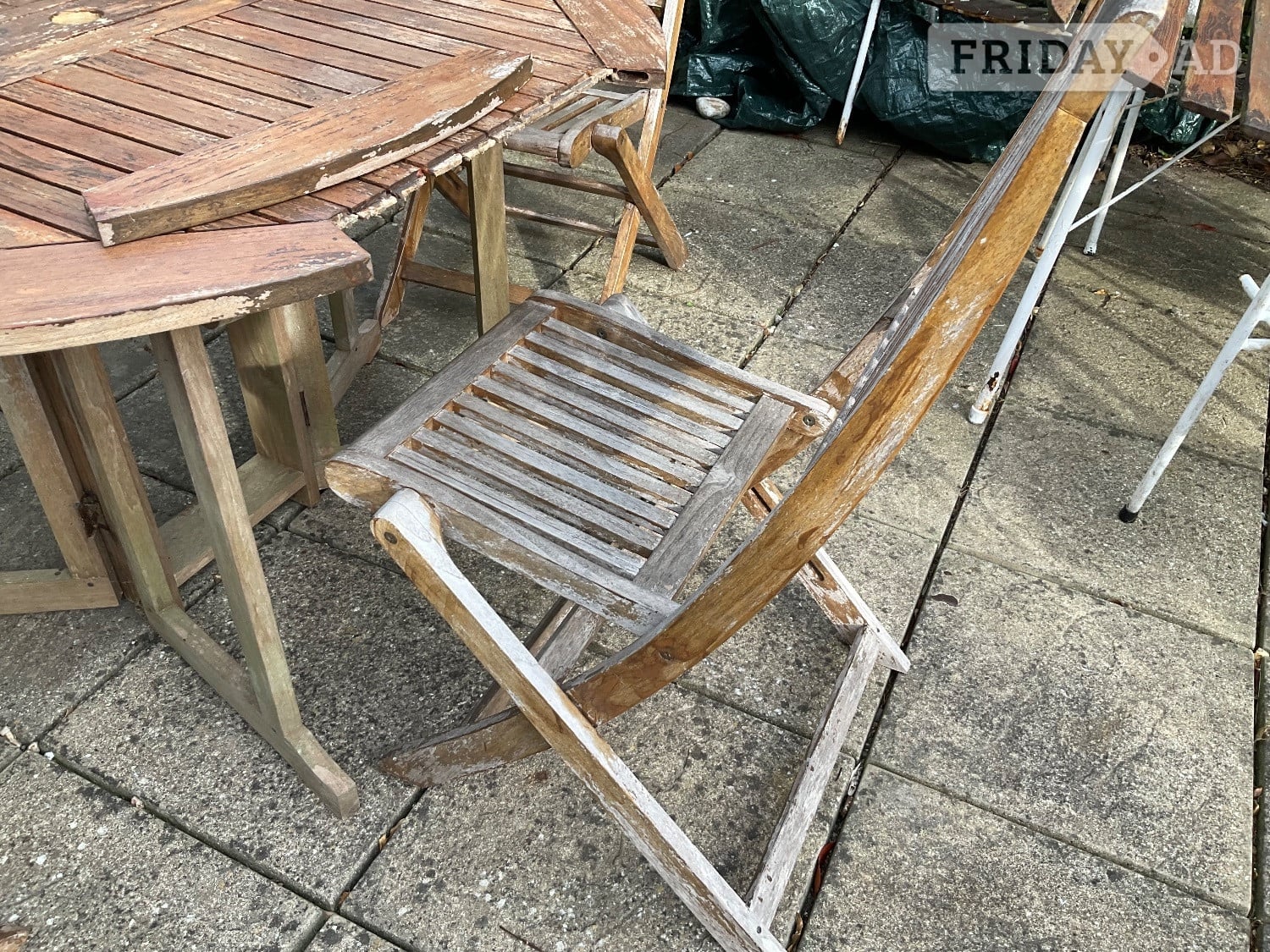 Vintage Teak Outdoor Folding Chairs +matching table (restoration) - Garden