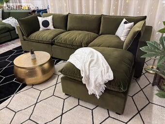 Daals Lutyens Moss Green Velvet 4 Seater Sofa, Modular Olive Gree