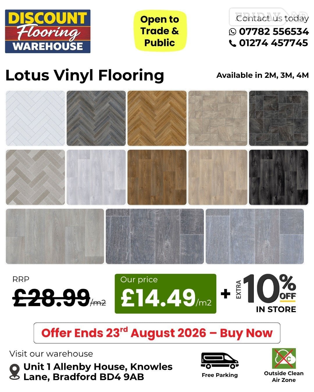 Vinyl Flooring Available in 2m, 3m and 4m Widths from £14.49/m²  in Bradford