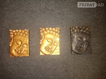 3 golden Indian style oblong wall mounted plaques