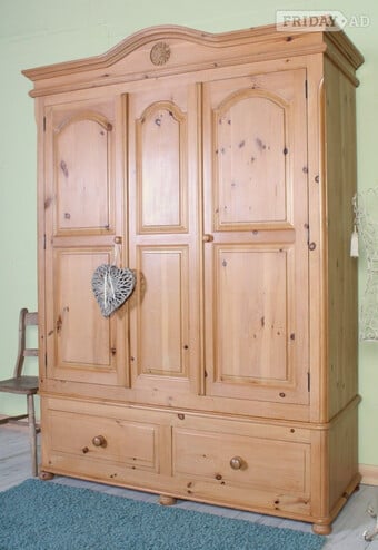Antique Style Pine Farmhouse Wardrobe Sits On Bun Feet
