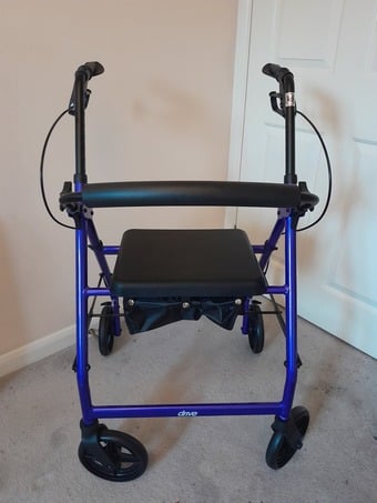 Foldable Mobility Walker. Adjustable Height, Seat, Bag, Brakes.