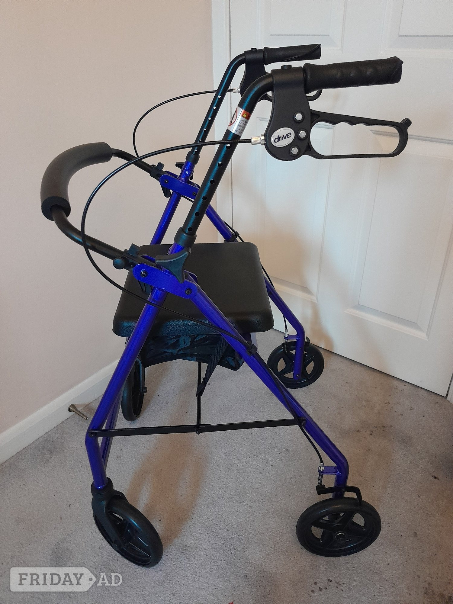 Foldable Mobility Walker. Adjustable Height, Seat, Bag, Brakes.