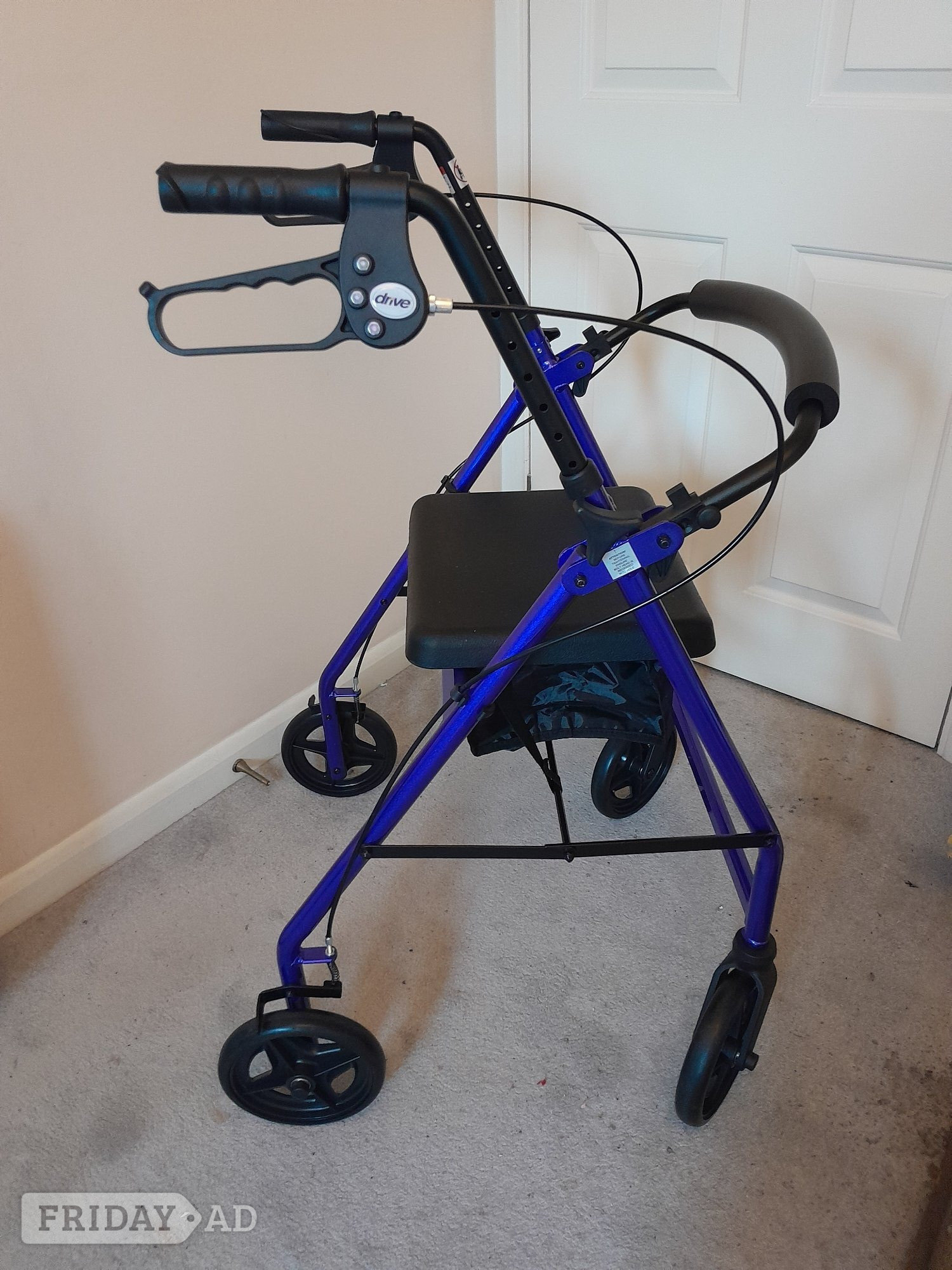 Brighton Foldable Mobility Walker. Adjustable Height, Seat, Bag, Brakes.