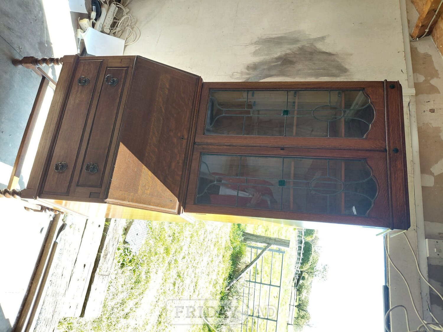 Oak 1920 desk with leaded lights cubboard  - Furniture in Battle