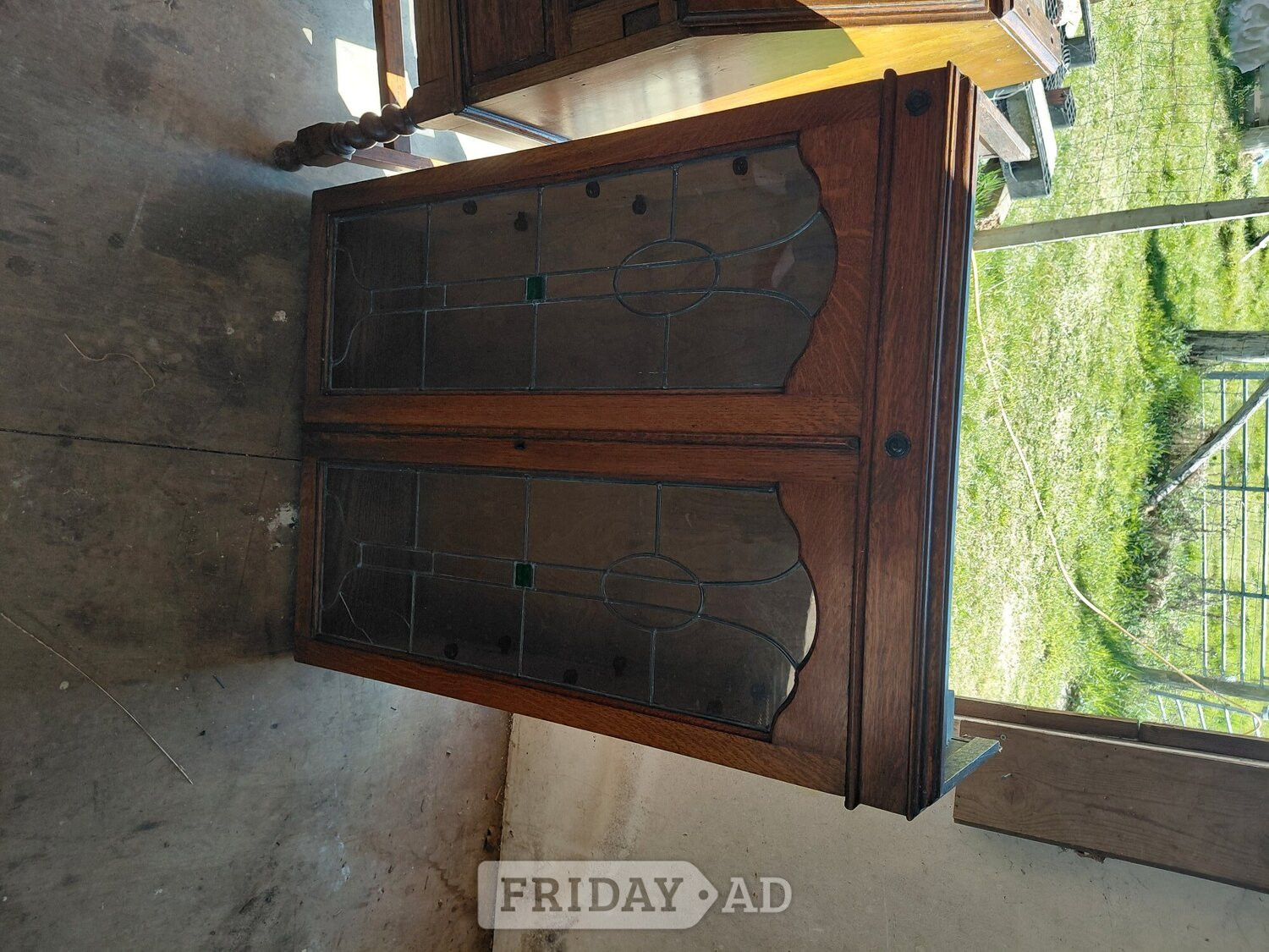 Oak 1920 desk with leaded lights cubboard  - Furniture