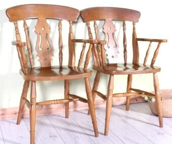 Delivery Options - 2 Fiddle Back Farmhouse Carver Chairs Sturdy