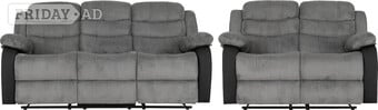ROMA 3&2 GREY JUMBO CORD & BLACK FAUX LEATHER RECLINER SOFAS 