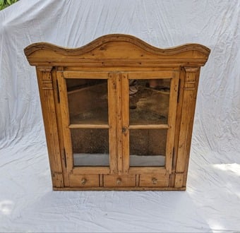 Large Antique Stripped Pine Glazed Corner Cupboard Cabinet