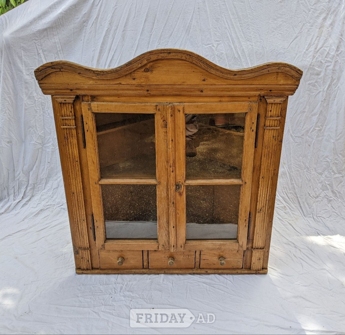 Large Antique Stripped Pine Glazed Corner Cupboard Cabinet in Heathfield