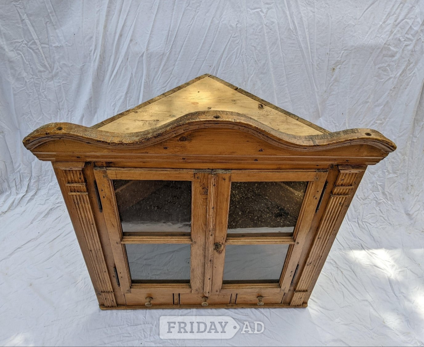 Large Antique Stripped Pine Glazed Corner Cupboard Cabinet