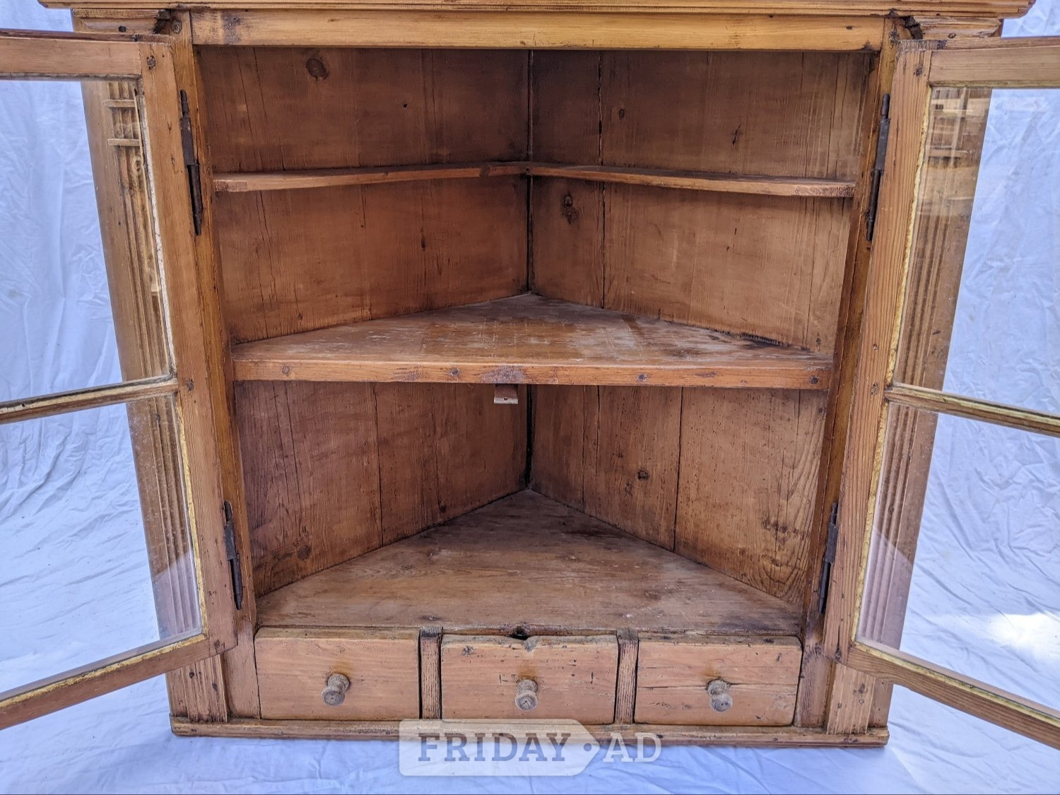 Large Antique Stripped Pine Glazed Corner Cupboard Cabinet - Antiques & Collectables in Heathfield