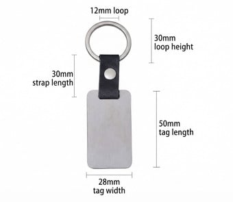 Leather Rectangle Keychain with Stainless Steel Ring 