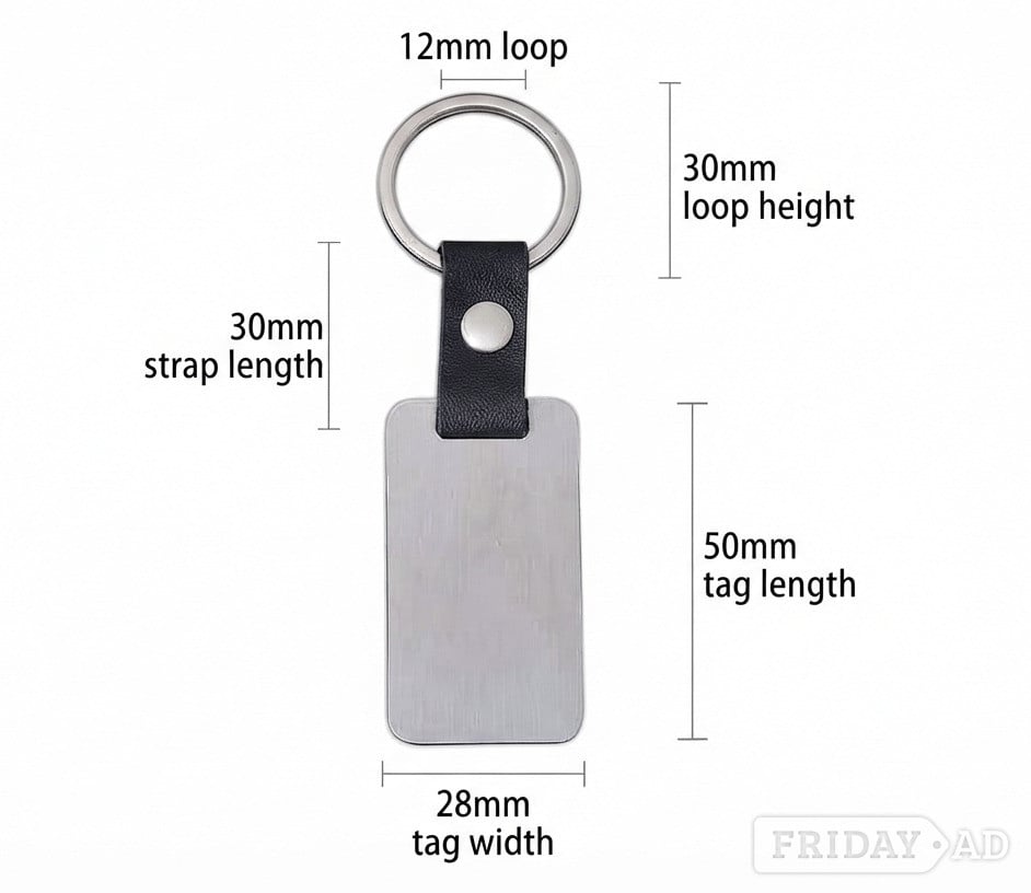 Leather Rectangle Keychain with Stainless Steel Ring  in Ipswich