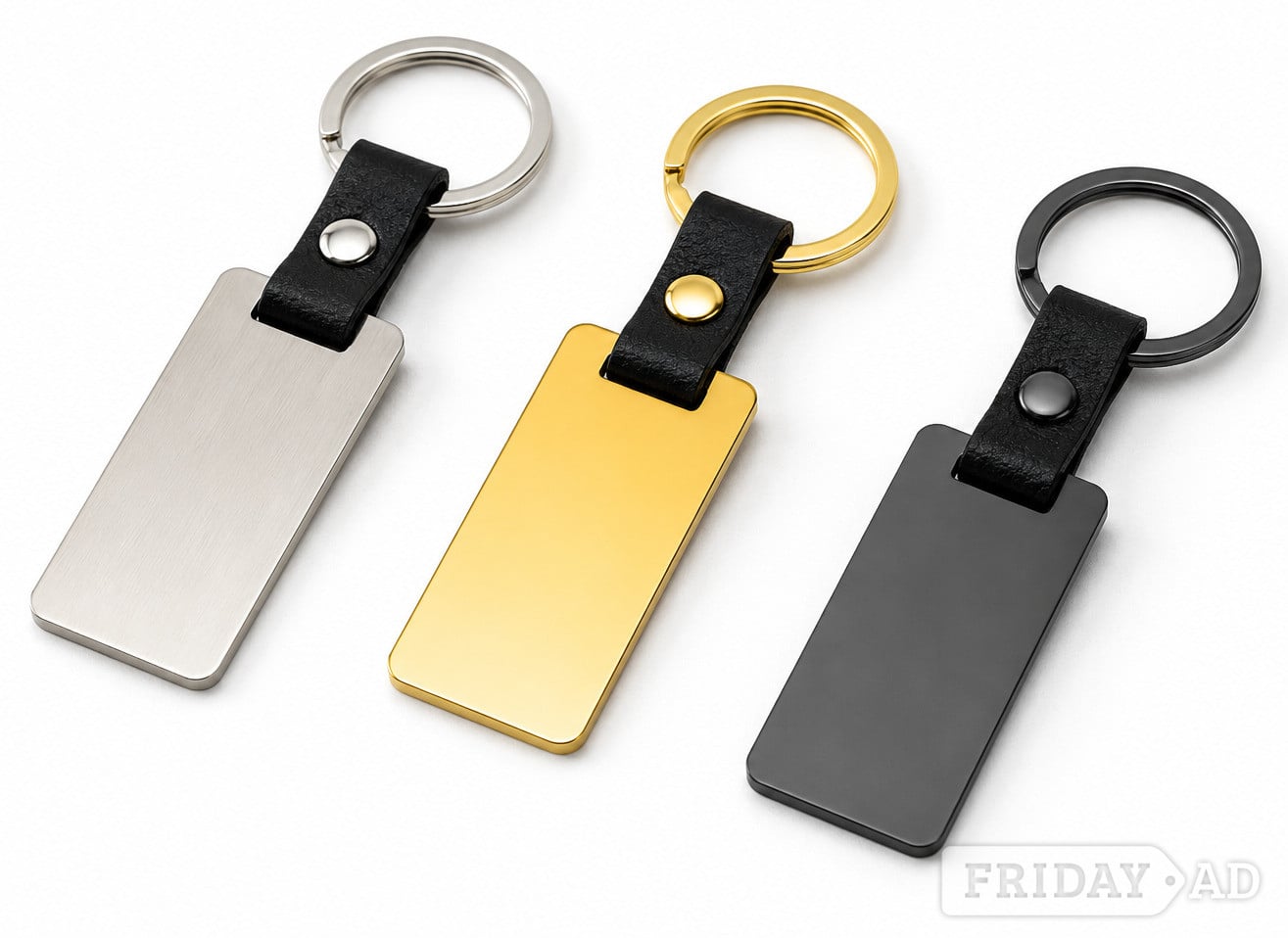 Leather Rectangle Keychain with Stainless Steel Ring 