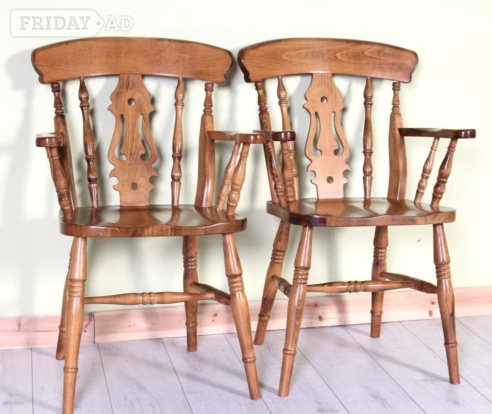 Delivery Options - 2 Fiddle Back Farmhouse Carver Chairs Sturdy in Hailsham