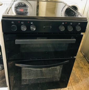 Bush 60CM wide black electric cooker with double oven &grill