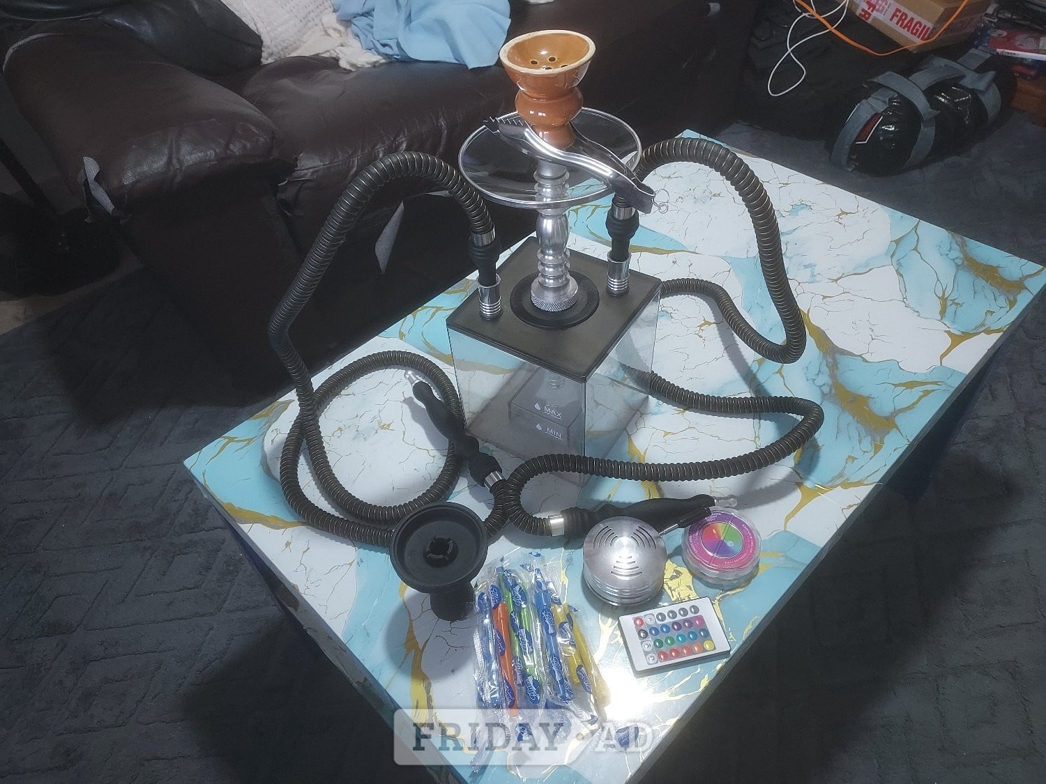 Kitosun  Cube  Shisha includes 2 pipes & Remote LED Light 